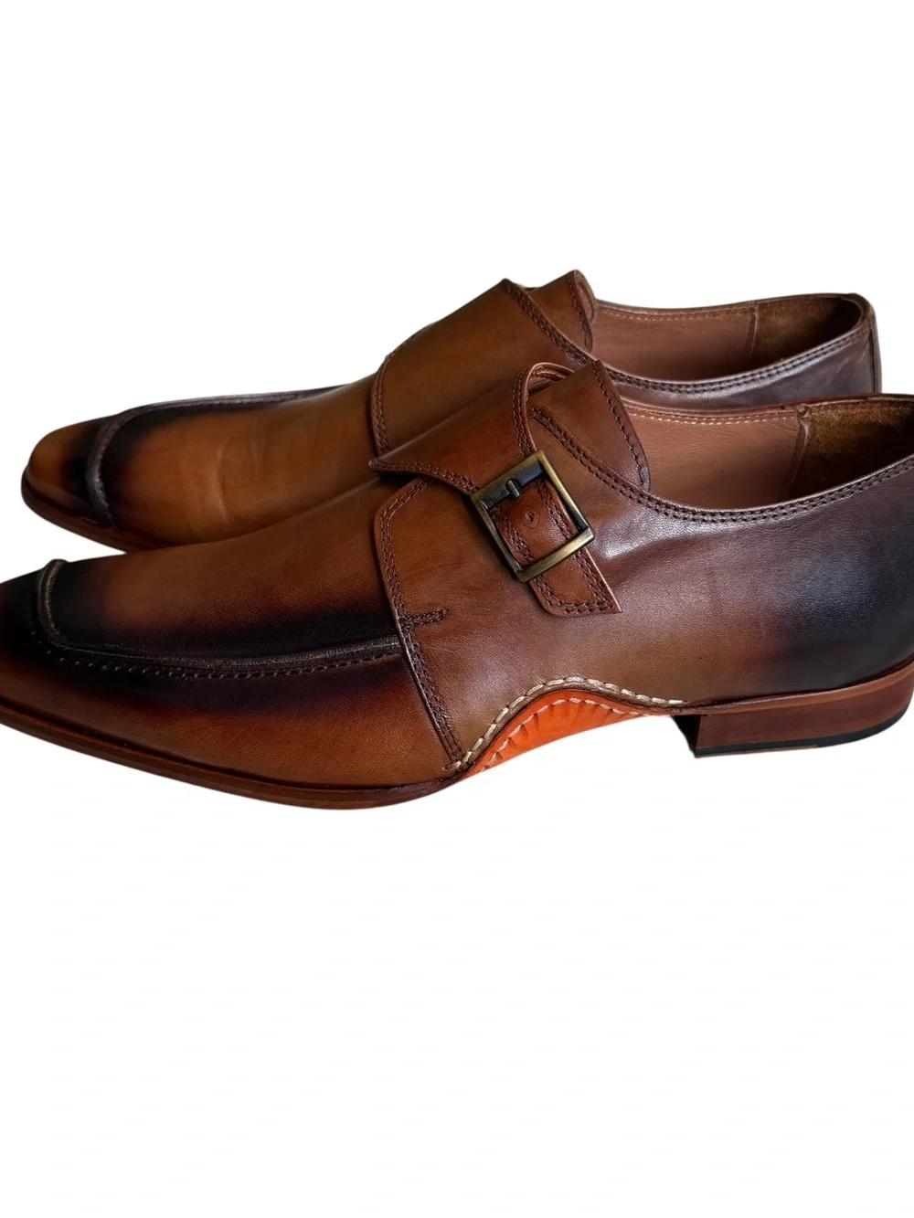 New Vinci Hagrid Tan Leather Single Monk Strap Handmade Men Shoe 44 EU (10.5/11)